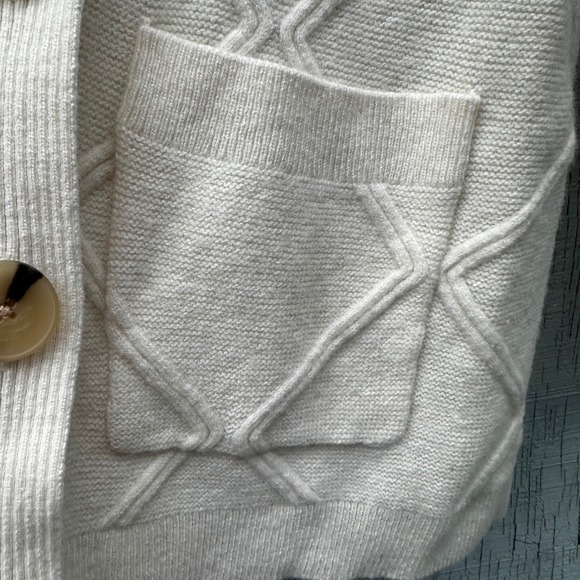 Talbots Cream Diamond Knit Cardigan Lambs Merino Cashmere Blend Big Buttons XS - Picture 9 of 15
